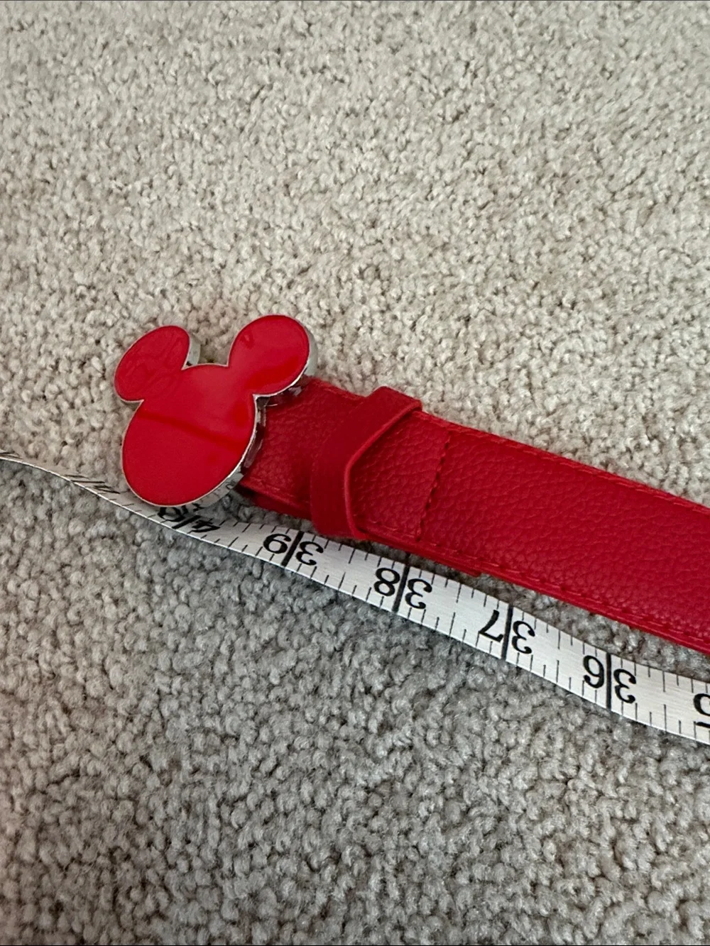 Disney Red Leather Belt with mouse head Shaped Buckle